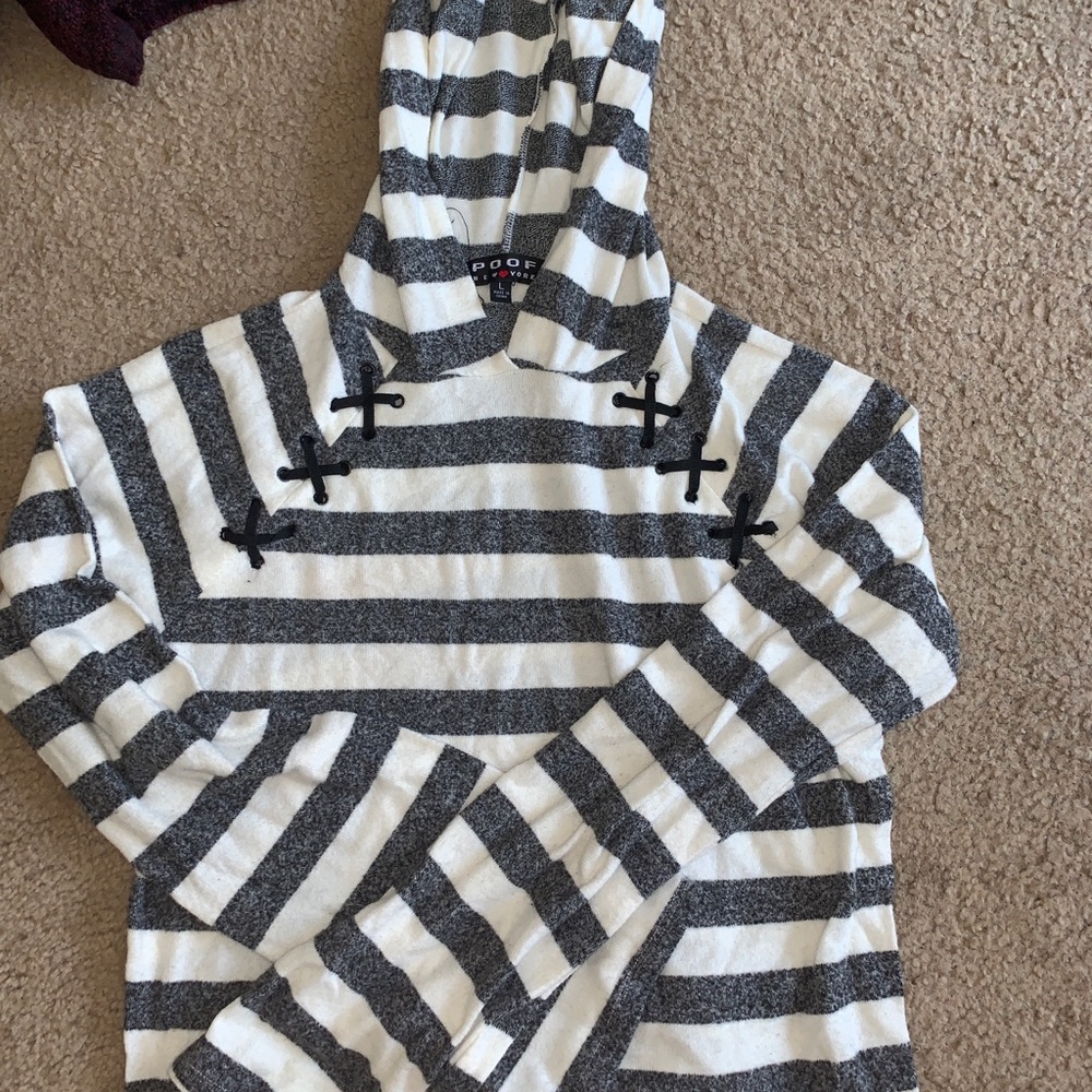 Grey and white hooded sweater